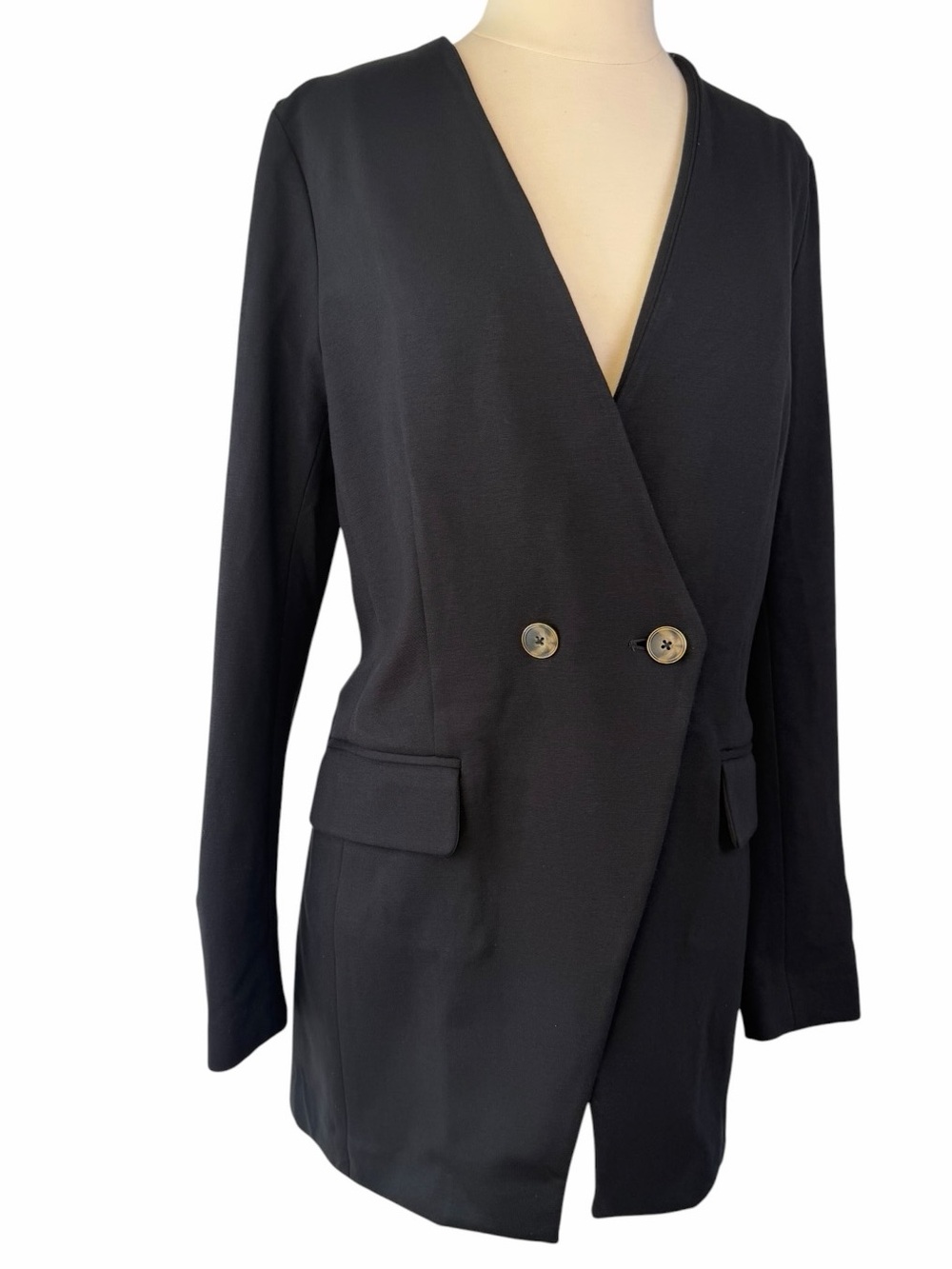 PEARL by Lela Rose Ponte Blazer Black Double-Breasted Women's Jacket 8 - Picture 4 of 11